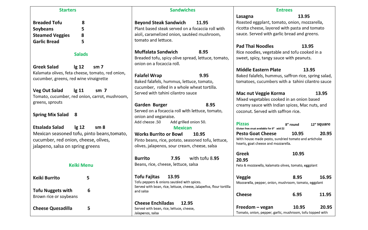 vegout menu resurant